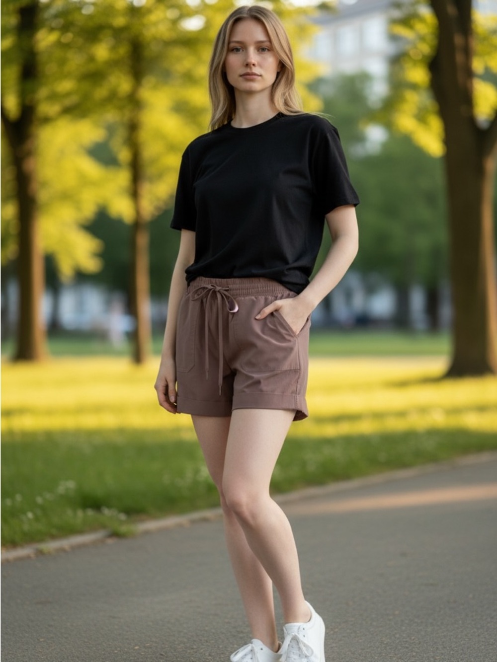 Danskin Women paperbag waist shorts brown/taupe shade (002)